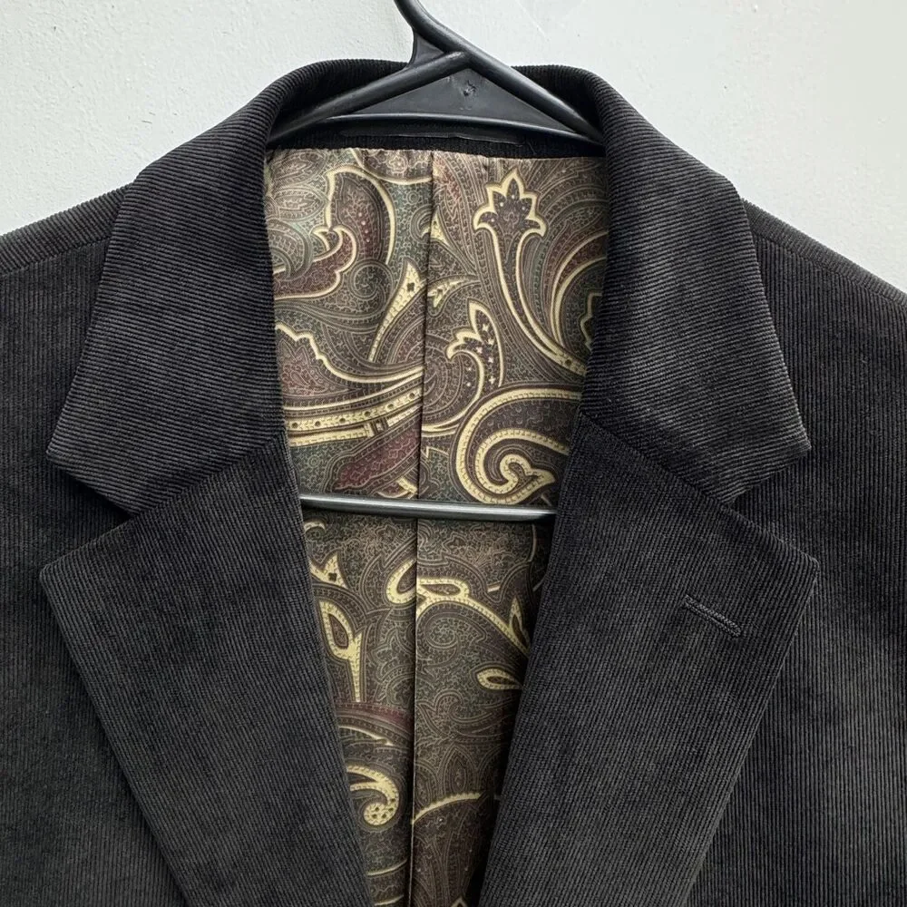 Lauren Ralph Lauren Sport Coat 44L Stone Black Corduroy Blazer Paisley Lining